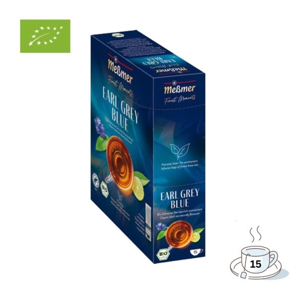 Meßmer Finest Moments Bio Earl Grey Blue, Schwarzer Tee, Teebeutel im Kuvert, 2. Entnahmefach/displaytauglich, 37,5g